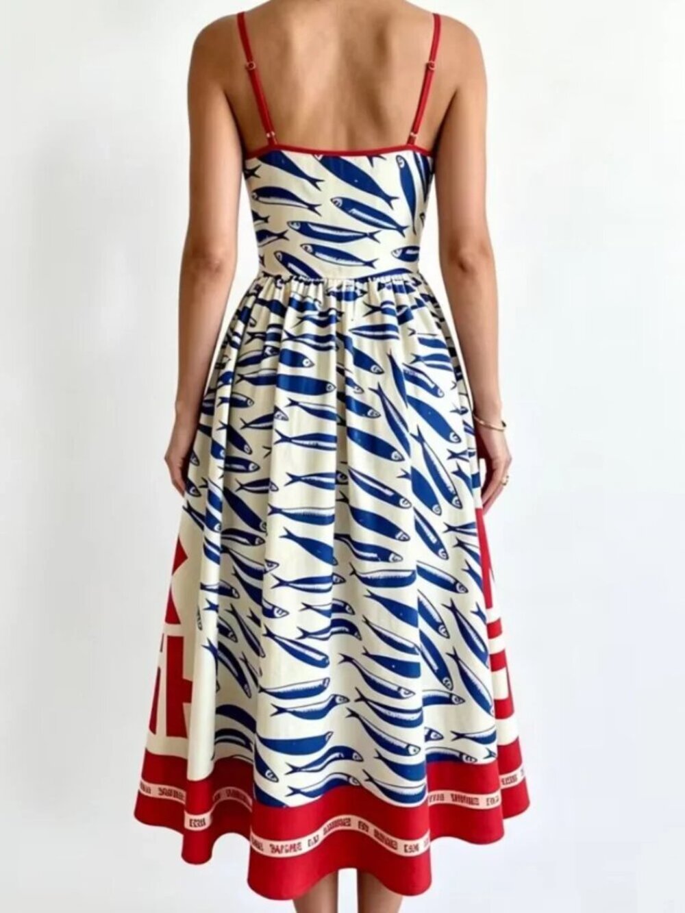 Market Fresh Sardines Red & Blue Maxi Dress - Picture 2 of 5